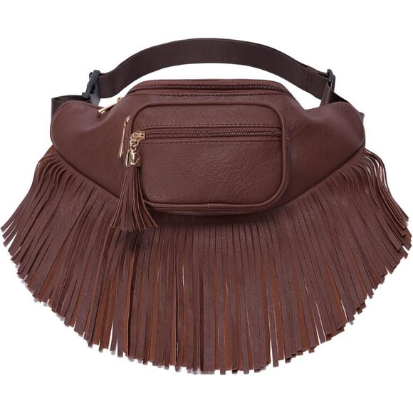 ? Women Brown Fringe Multi Zipper Pockets Trendy Style  display picture 2
